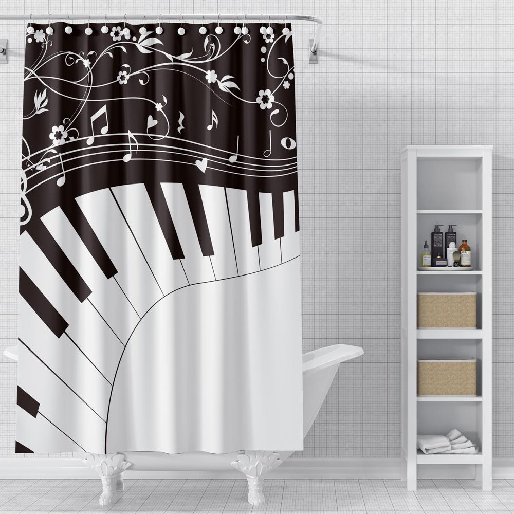 Piano Key Music Shower Curtain For Bathroom Musical Notes Waterproof Bathroom Shower Curtain Romantic Elegant Bath Bathtub Decor