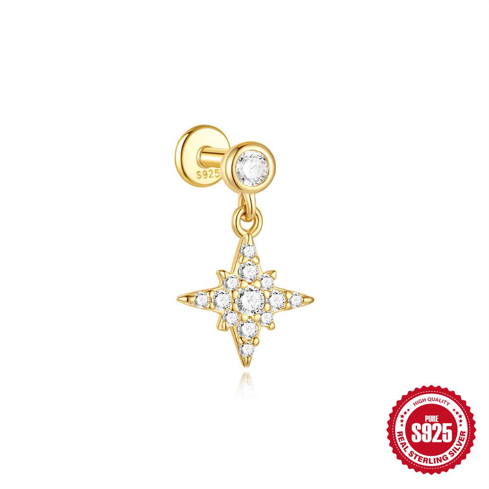 S925 Tremella Decoration Women'S Sterling Silver Simple Temperament Small Zircon Flat Bottom Piercing Stud Earrings Temperament Earrings Pendant