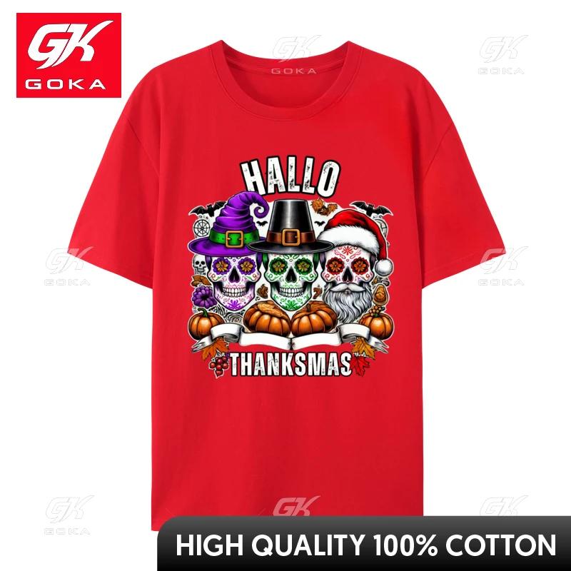 Sugar Skull Christmas Halloween Thanksgiving Hallothanksmas TShirts Character Unisex Tops T Shirt Pure Cotton Clothes S