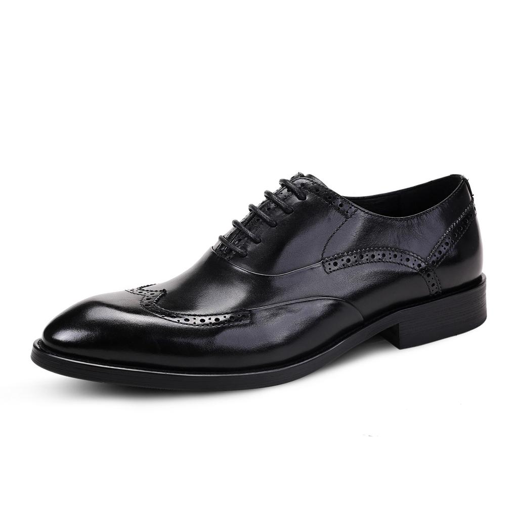 Dress Leather Shoes Men'S Genuine Leather British Carved Brock Men'S Shoes First Layer Cowhide Business Dress Pointed Oxford Shoes