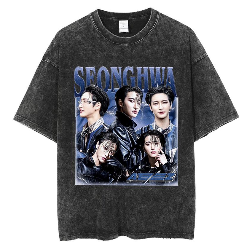 Vintage Washed Ateez Yunho Kpop Band Album 2026 TShirt Mens Women Hip Hop Loose Korean Fashion Short Sleeve T Shirt Streetwear