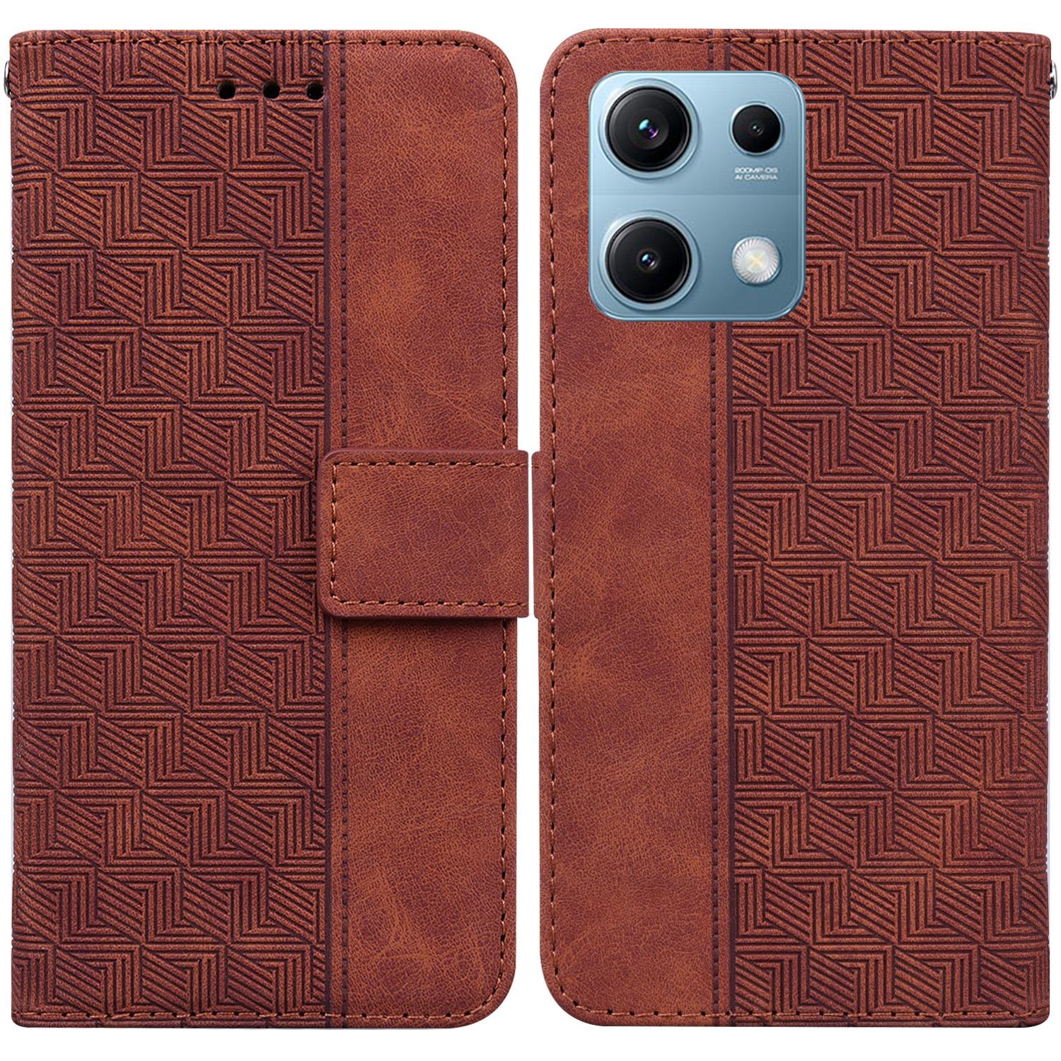 

For Xiaomi Redmi Note 14S 4G Case Geometry Pattern Leather Wallet Phone Cover with Wrist Strap F