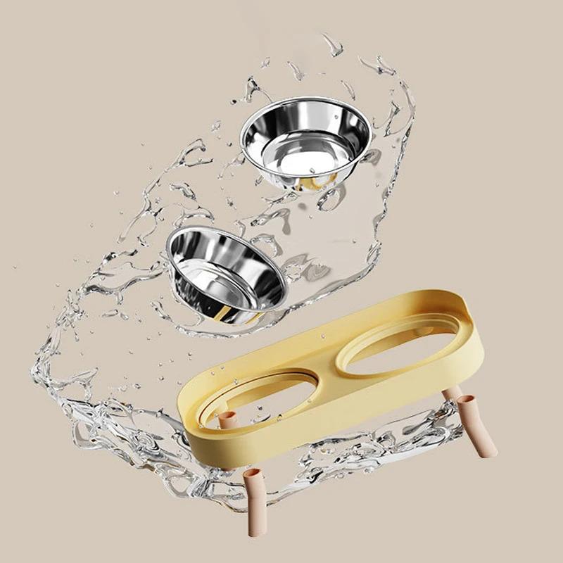 1pc Double-layer Pet Food Bowl, Anti Slip Stainless Steel Raised Bracket with Splash Proof Cat and Dog Supplies