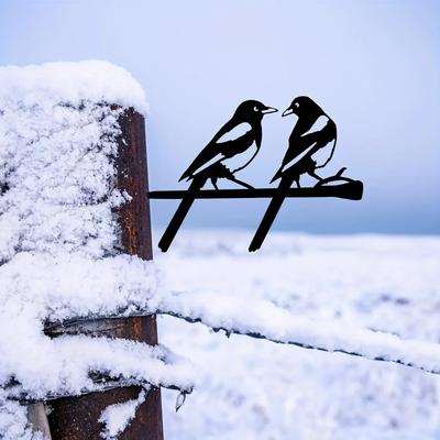 Graceful Two Birds Iron Silhouette - Perfect Garden and Courtyard Decoration with Wooden Stake for Fence Enhancements