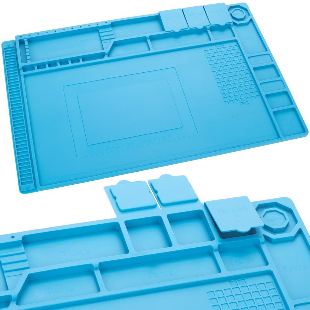 Rosfix Silikonowa Mata Lutownicza Z Organizatorem 450 X 300mm – Odporna Na Wysoką Temperaturę Do 500°C | Antypoślizgowa | ESD
