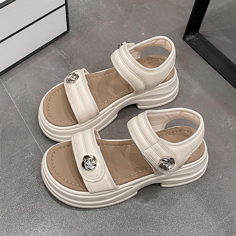 

Muffin platform versatile sandals women s 2025 summer new versatile casual height increase Velcro Roman beach sandals 40 бежевый
