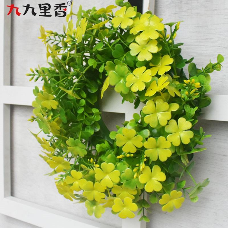 Small Yellow Clover Wreath Artificial Door Decor With Eucalyptus Home Interior Wedding Photography Outdoor Use