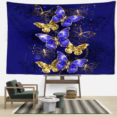 Purple And Golden Butterfly Tapestry Wall Hanging Bohemian Simple Hippie Aesthetic Room Bedroom Home Decor