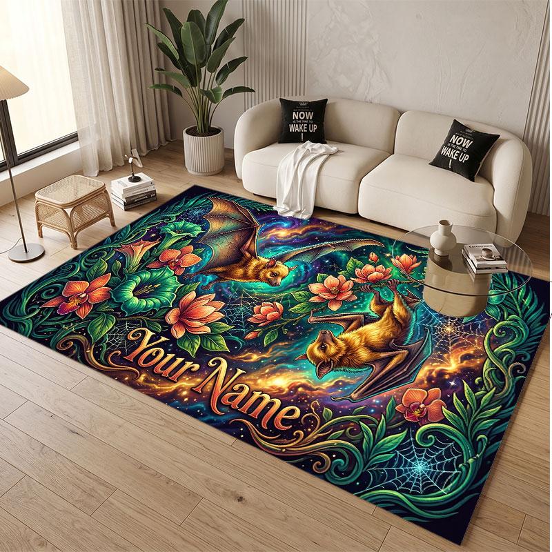 Rose Floral Theme Soft Crystal Velvet Rug Custom Name & Text Print Non Slip Floor Rug for Bedroom Living Room