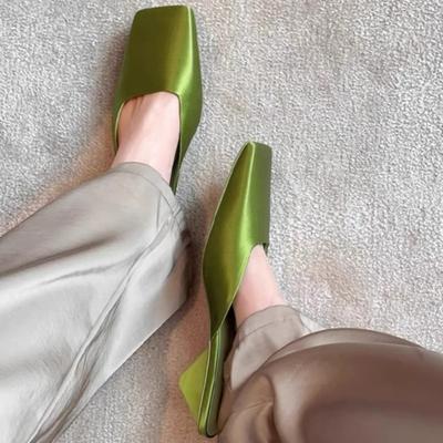 Fashion Square Toe Women Slippers Designer Fashion Heeled Shoes Elegant Woman Sandalias Summer 2025 Dress Pumps Luxury Chaussure Femme