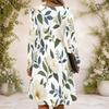 Women Criss Cross V Neck Long Sleeve Floral Printed Dress White Green Curved Hem