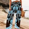 Damen Sommer Strand Weite Hosen Blumenmuster Elastisch Hoher Bund Lockerer Schnitt Lässig Urlaub Palazzo Hosen