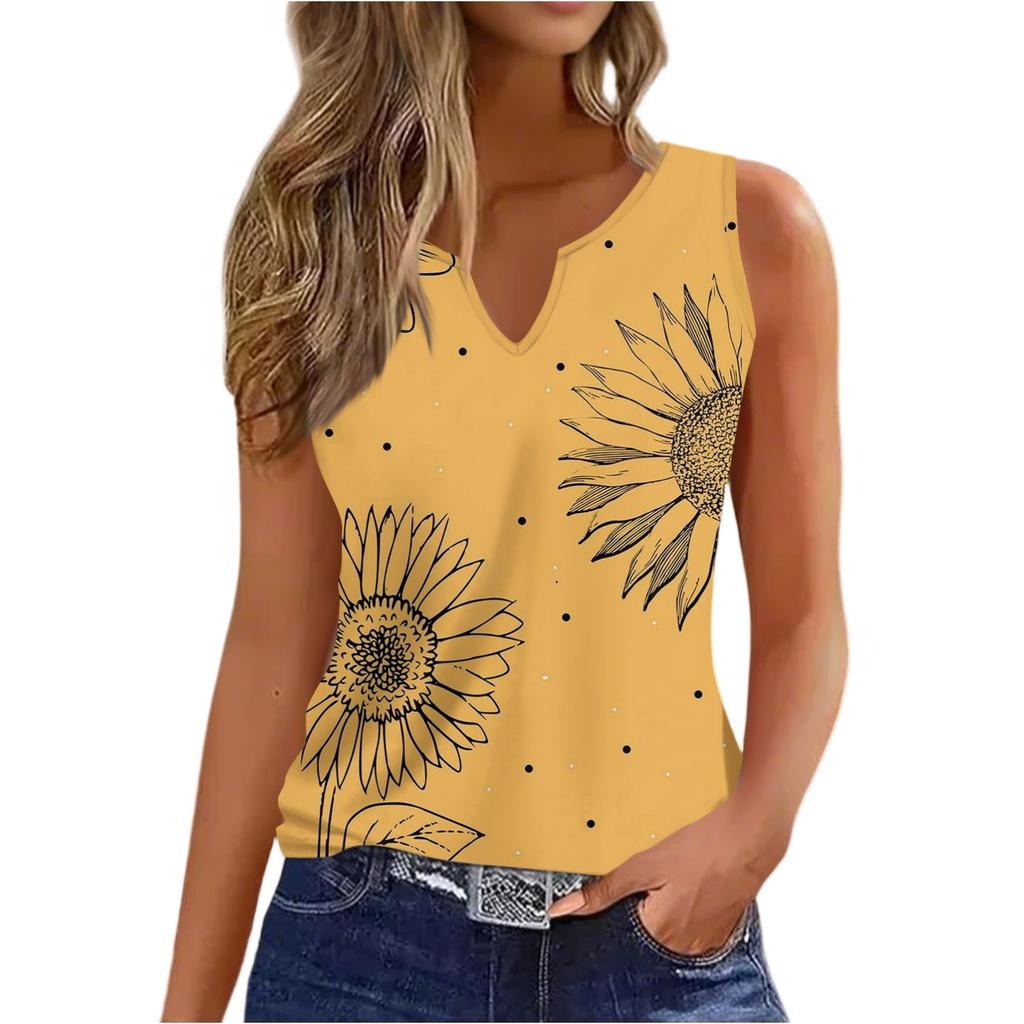 Women's Vest Fashion Casual Sleeveless Small V-neck Retro Printed T-shirt Outer Wear Vest Sexy