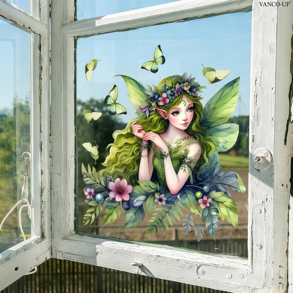 Green Elf Fairy Glass Stickers for Children's Room, Bedroom and Living Room