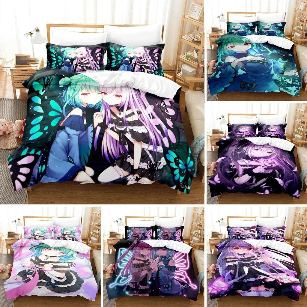 3D Uruha Rushia Anime Hololive Butterfly Girl Printed Bed Set Duvet Cover Pillowcase Bedding Set Linen Sheet Quilt Cover Size