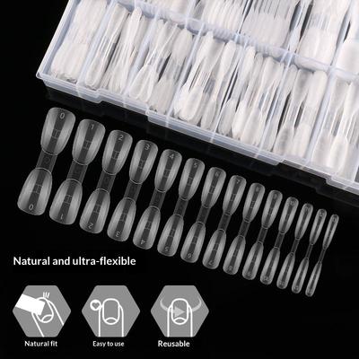 140 Pièces Formes Duales pour Ongles 2 en 1 Extensions Rapides pour Ongles avec Échelle Modèle Armure de Cristal Embouts Couvrance Totale Outil de Manucure