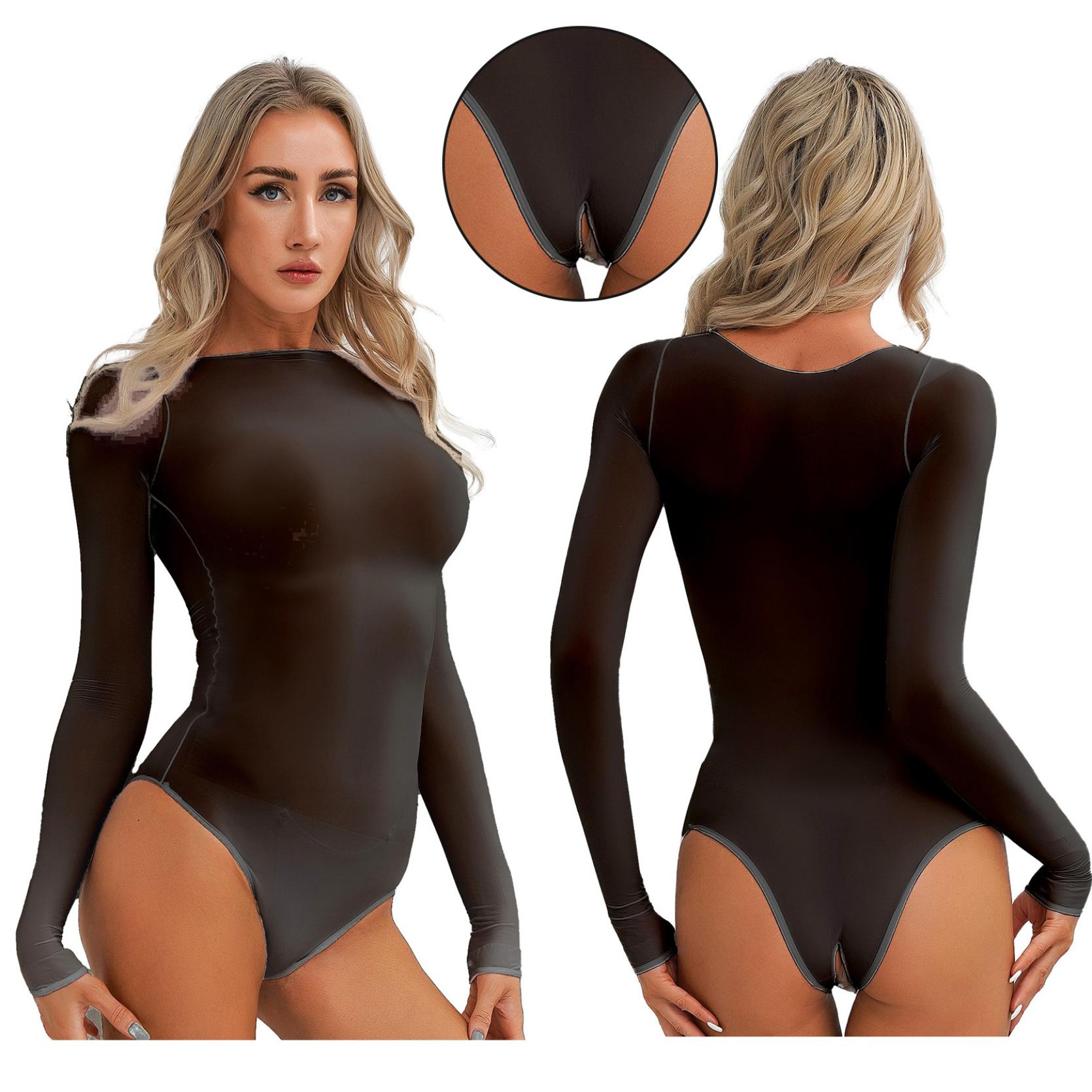 

Жіноче нейлонове боді з довгим рукавом, прозорий комбінезон, купальник, клубний одяг One Size