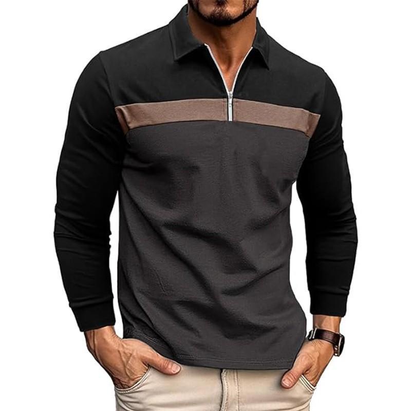 2025 Autumn and Winter New Lapel POLO Shirt Men's Long Sleeve Top