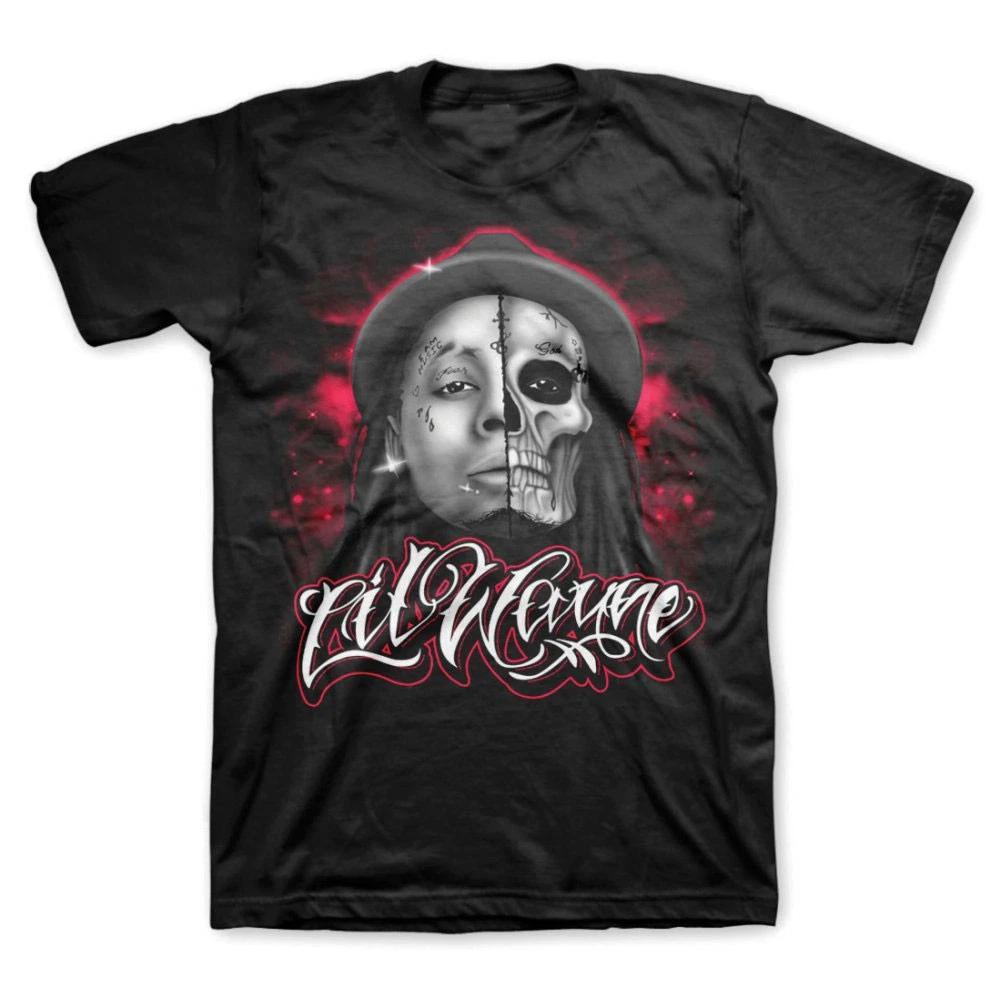 Men s Lil Wayne Skull Sketch T-shirt Medium Black 4XL