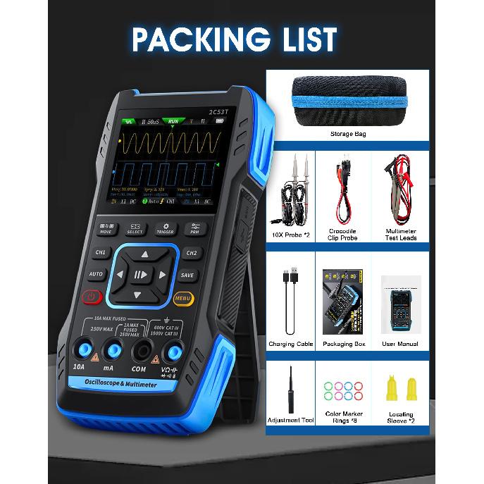 Professional Handheld Oscilloscope Multimeter 3-in-1 2 Channels 2C23/2C53T with DDS Generator 250MS/s Sampling Rate 19999 Counts