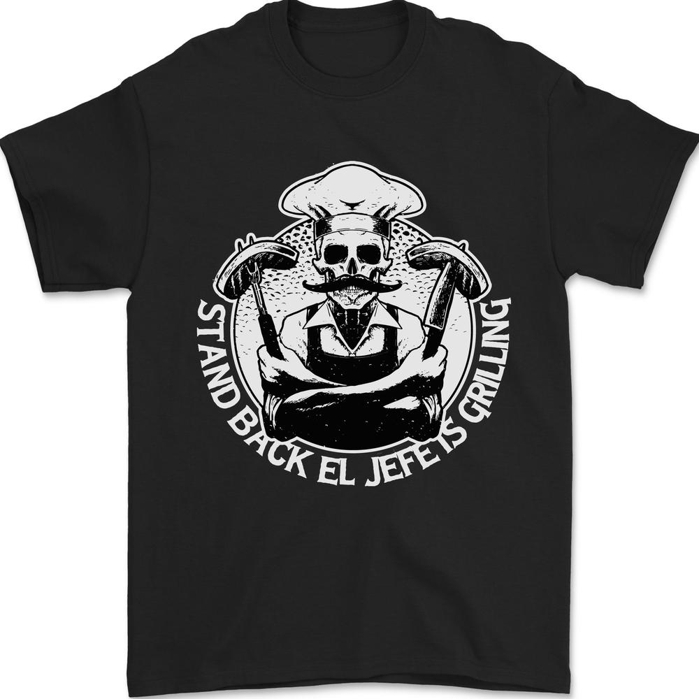 Stand Back El Jefe is Grilling Funny Skull BBQ Mens T-shirt Cotton S