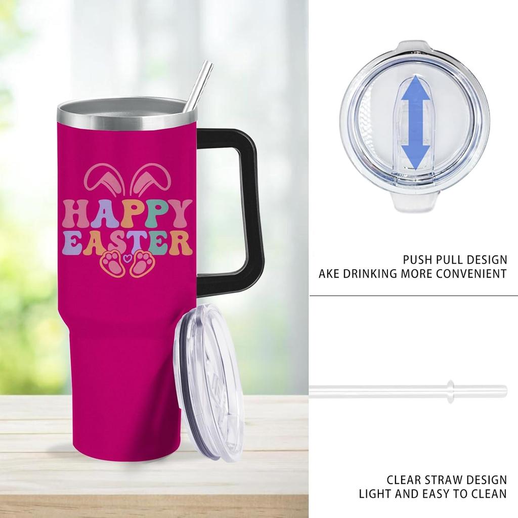 40 Oz Tumbler with Handle Happy Easter Tumbler with Lid and Straw Insulated Tumblers Stainless Steel Tumbler Funny Gift