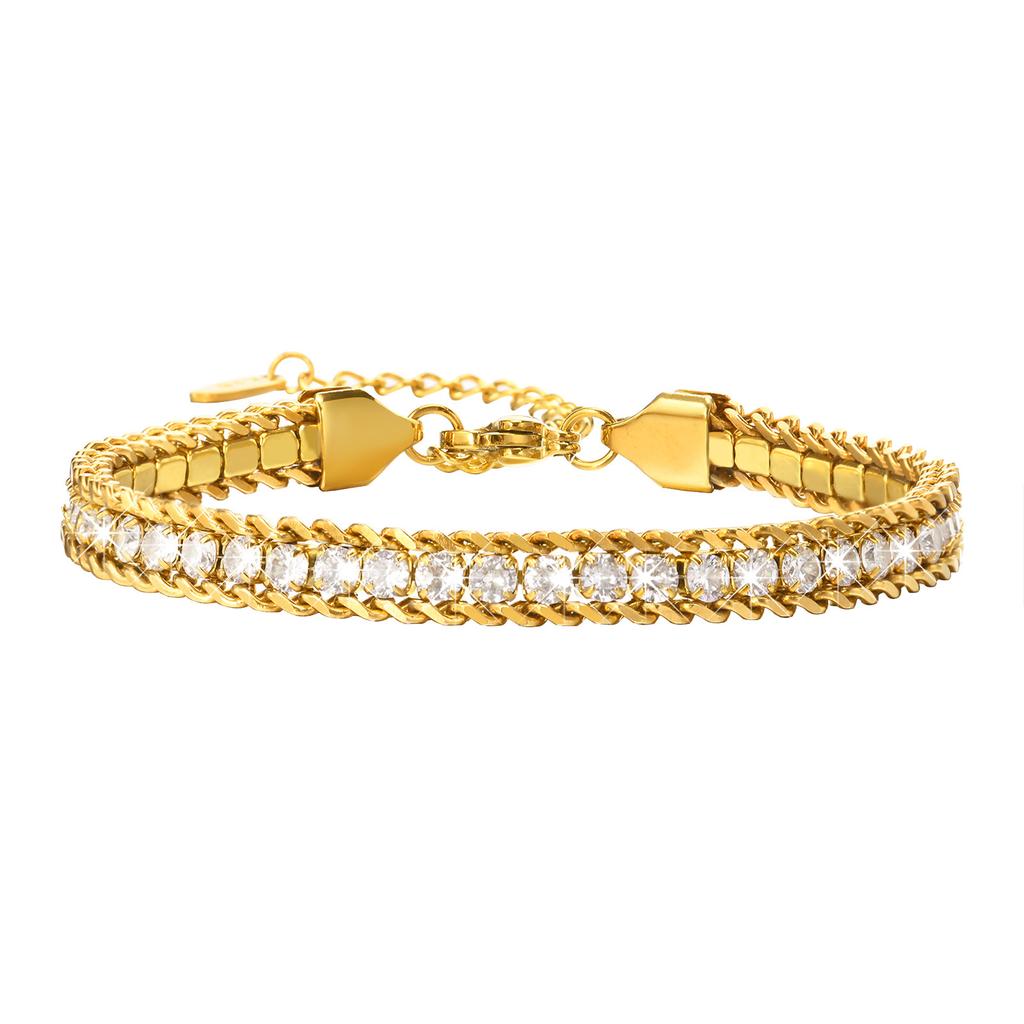 ZMZY Gold Color Women's Cubic Zirconia Stainless Steel Bracelet Adjustable Link Lightweight Non Tarnish Iced Out Chain Bracelet