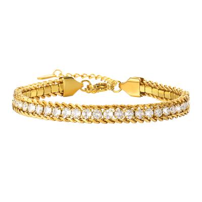 ZMZY Gold Color Women's Cubic Zirconia Stainless Steel Bracelet Adjustable Link Lightweight Non Tarnish Iced Out Chain Bracelet