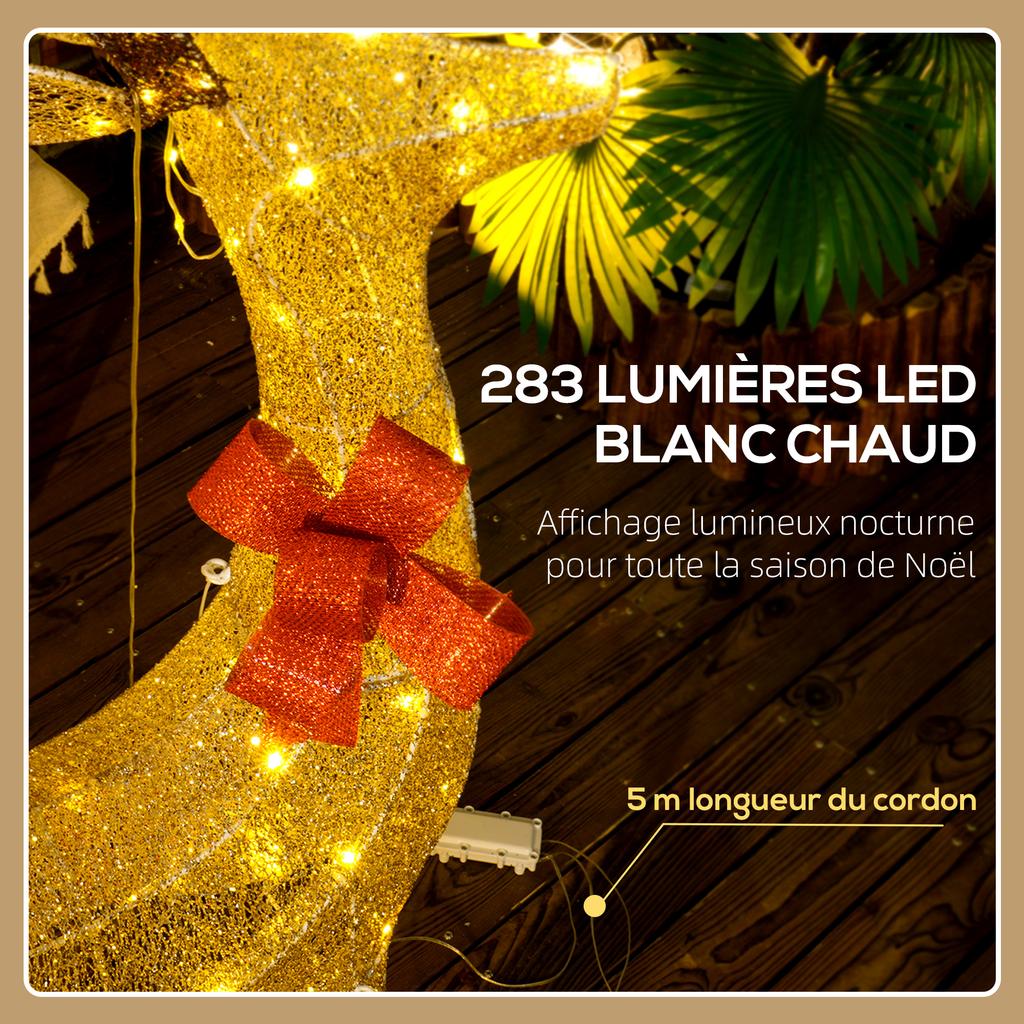 3 light-up Christmas deer, shaped as a deer family, light-up Christmas reindeer, in steel, 283 warm white LED, gold