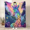 Psychedelic Giraffe Throw Blanket, Knitted Coastal Style All Season Flannel Fleece, Animal Theme with Vibrant Colors and Butterf