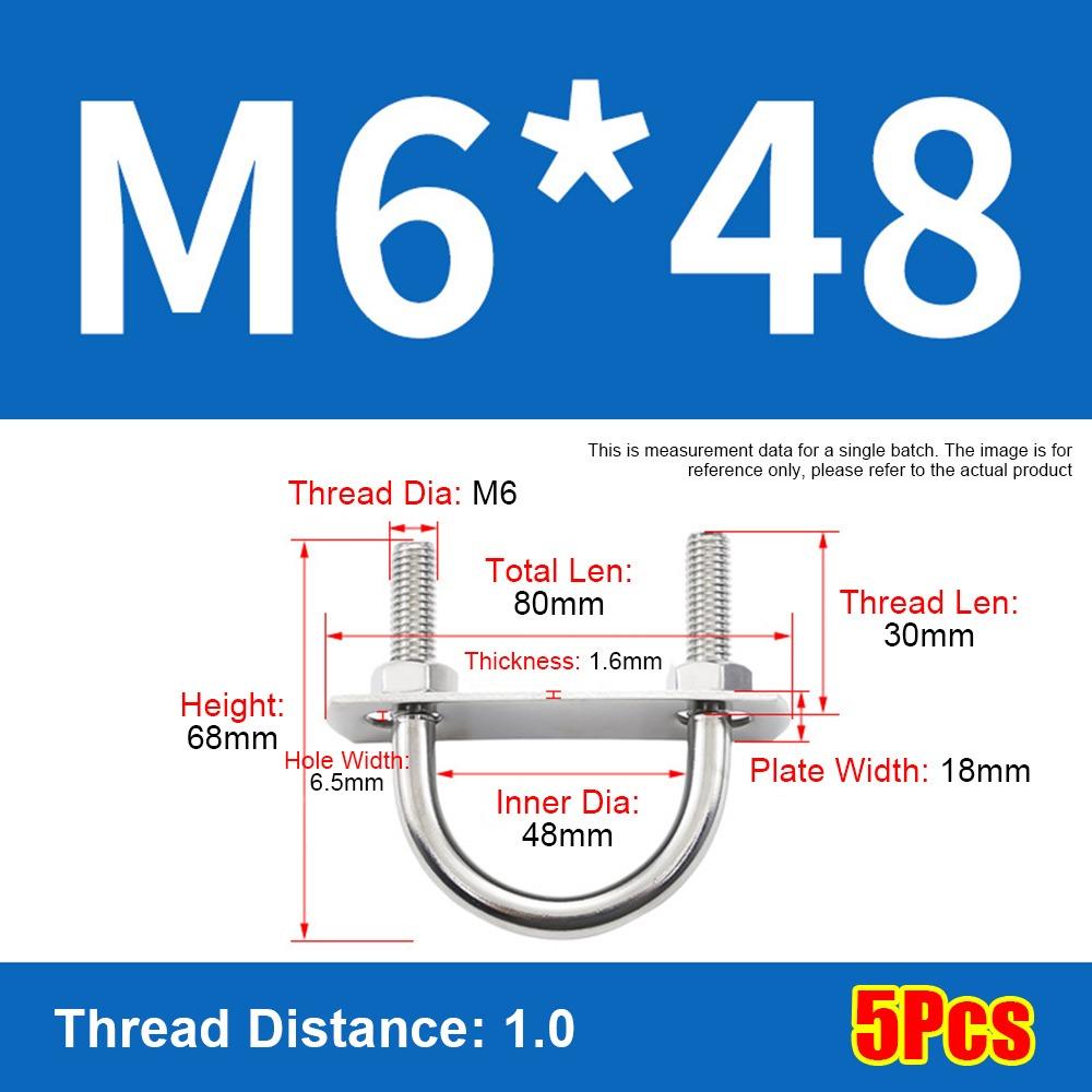 1Set Screws M6 Round Tube Clamp 304 Stainless Steel Right Angle U-bolt Round Bolt  for Round Tube