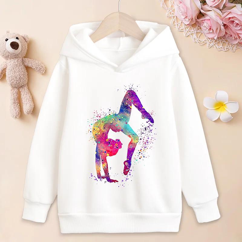 Autumn Winter Colorful Gymnast Printed Hoodies Fashionable Casual Warm Sports Long Sleeved Children's Boy and Girl Kids Unisex Hooded Sweatshirts