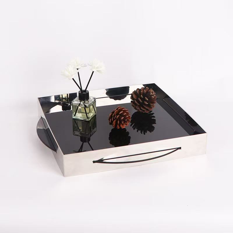 Stainless Steel Trays Simple Dining Room Fruit Plate Coffee Table Aromatherapy Tray Modern Desktop Decoration Organize Plates