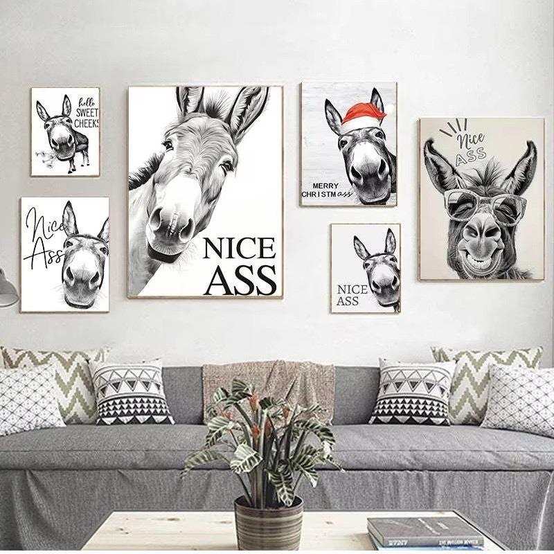 Vintage Donkey Poster and Prints, Nice Ass Quote, Funny Sign Canvas Painting, Wall Art for Toilet Decoration Home Decoration Painting Canvas Painting