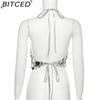 BITCED Summer Women's Fashion Sexy Halterneck Backless Sequinned Crop Top