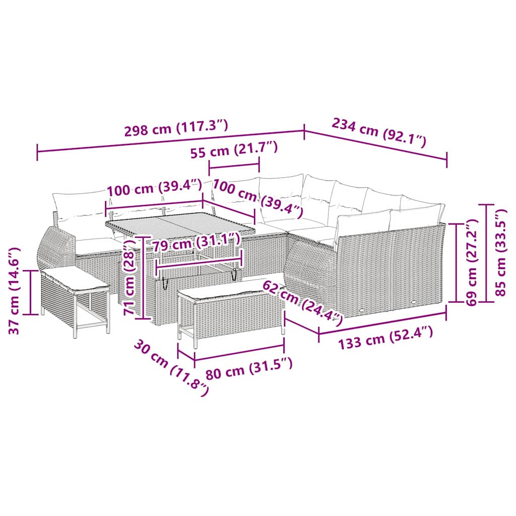 Garden Sofa Set 12 pcs Beige Poly Rattan