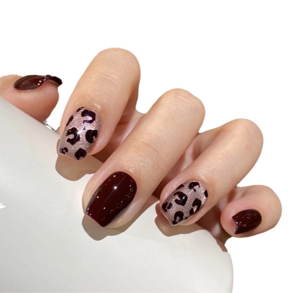 Pure Hand-made Phototherapy Manicure, Maillard Leopard Print Wear Nail Finished Product Reused Nail Patch To Show Whiteness