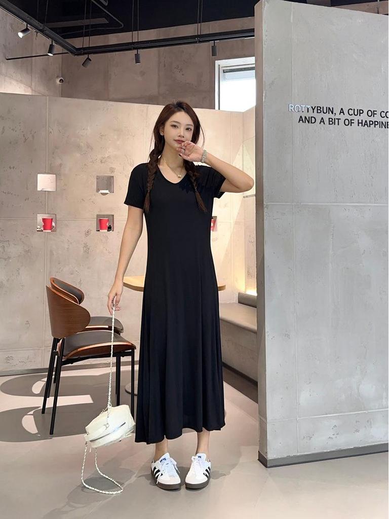 Modal V-Neck Plus Size Casual Long Dress - Women's Spring/Summer