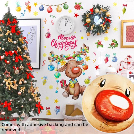 2 Sheets/Set Christmas Elk Wall Sticker Waterproof PVC Self-adhesive Home Office
