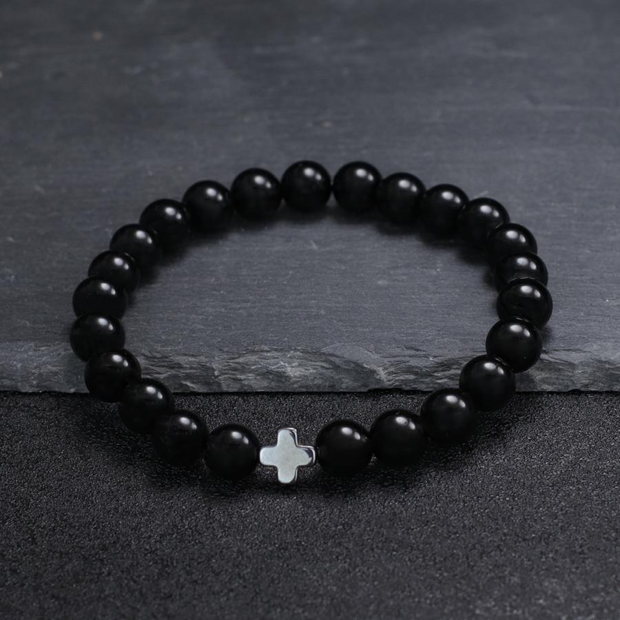 

Minimalist Natural Stone Bracelet For Men Meditation Cross Braslet Hematite Healing Braclet Leisure Versatile Accessories Joias