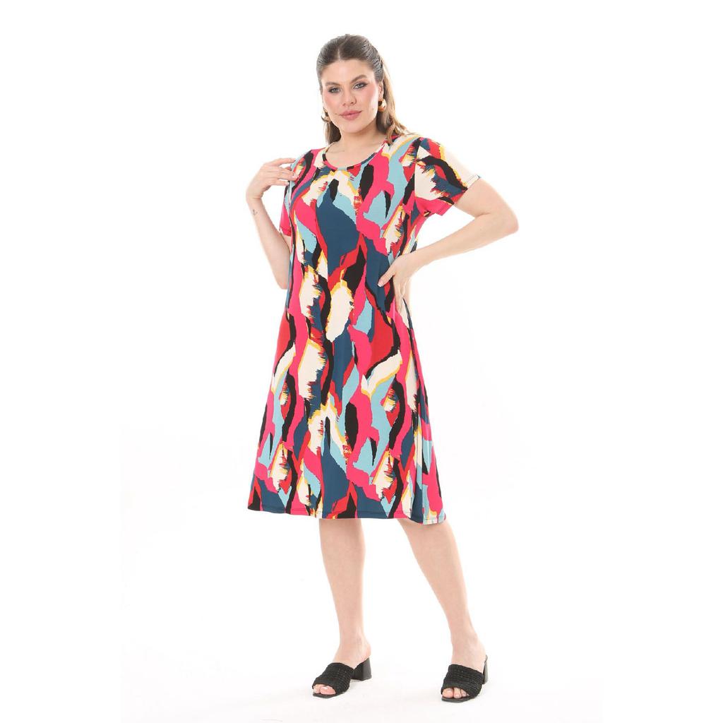 Women's Blue Green Maze Pattern Midi Dress