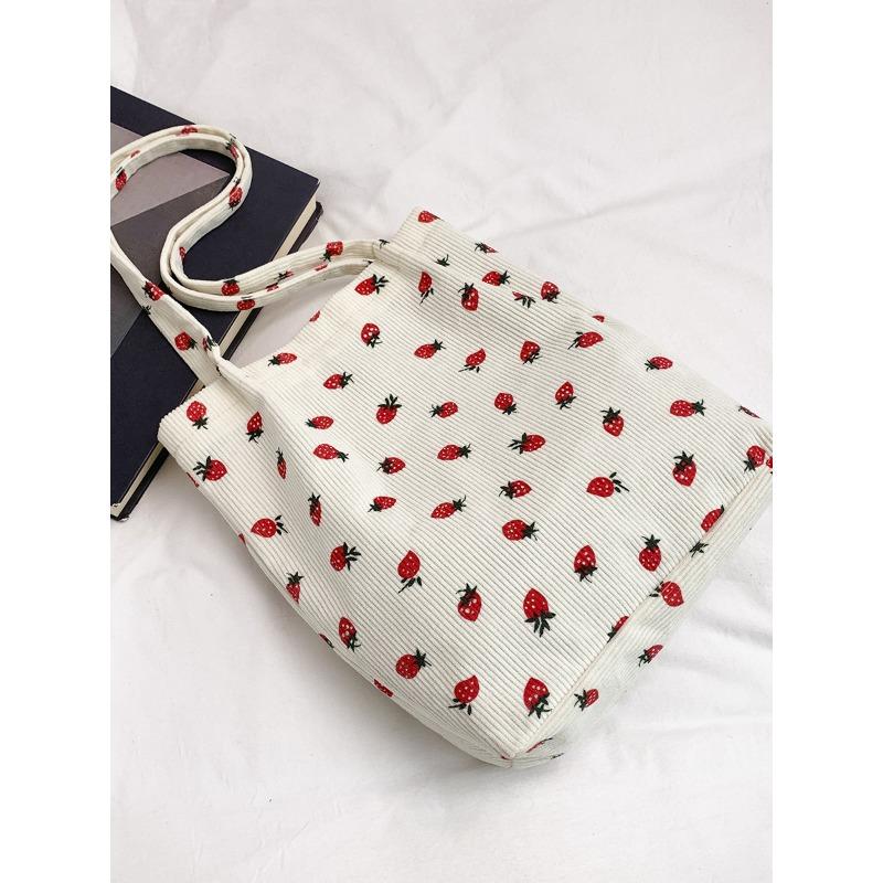 

Bag women s new casual large-capacity beautiful simple fashion college style shoulder bag cherry strawberry corduroy bag