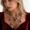 Pack of 3 Necklaces Retro Floral Heart Design Layering Style Lightweight Metal Construction for Daily Accessory