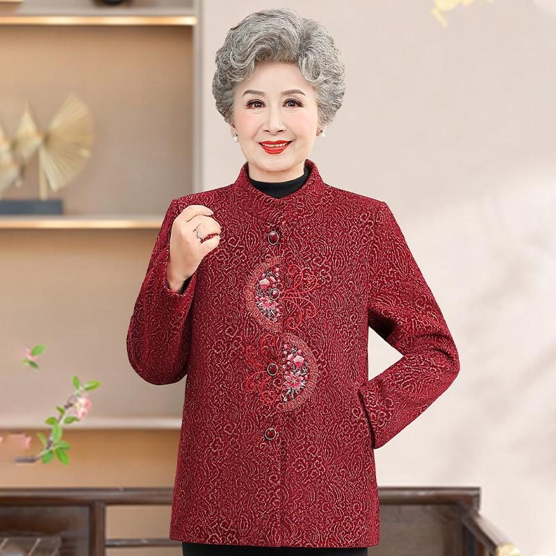 

Vintage Embroidered Women s Stand Collar Jacket for Middle-Aged & Elderly - Spring/Autumn 3XL (115-130 jin)