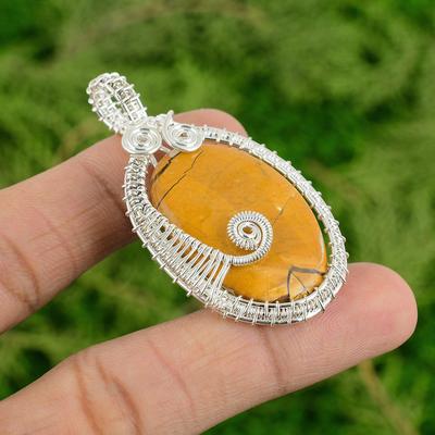 Brecciated Mookaite Stone 925 Sterling Silver Wire Wrap Bezel Birthday Pendant