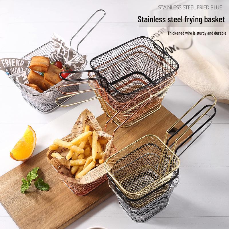 Square Mini Stainless Steel Frying Basket with Hook - Multipurpose Kitchen and Barbecue Rack