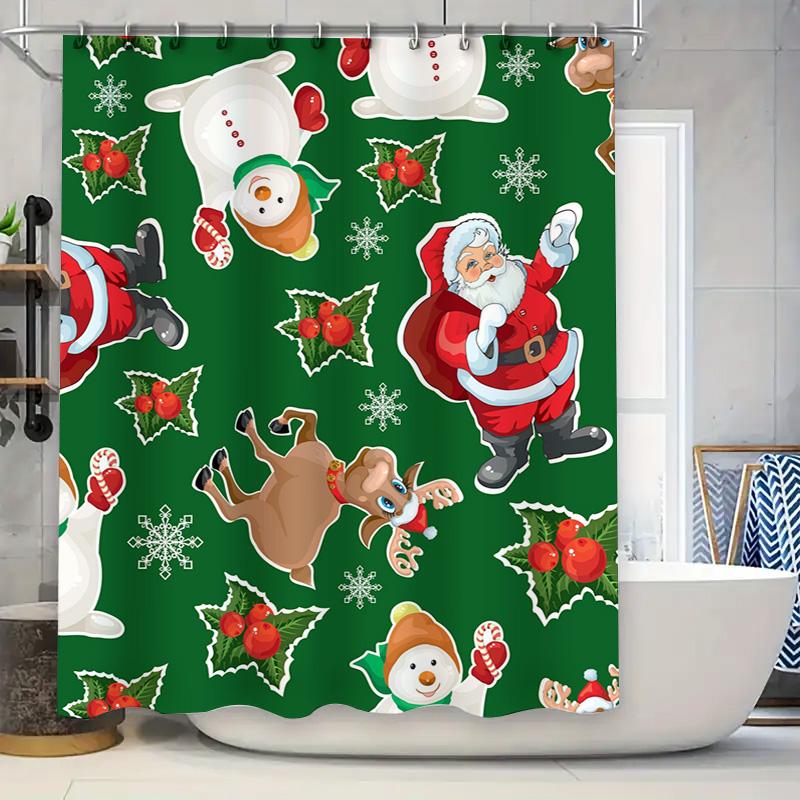Tu Christmas Shower Curtain Santa Claus Reindeer Holiday Bathroom Decor Festive Xmas Home Decor Waterproof Shower Curtain Set