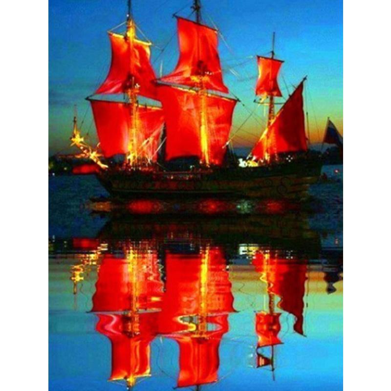 5D DIY Diamond Painting Dusk and Sailing Diamond Embroidery Cross Stitch Kit Full Rhinestone Mosaic Home Decor