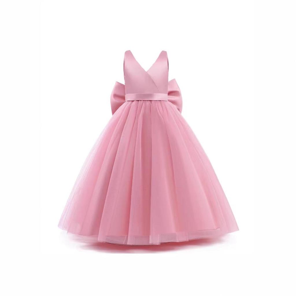 European & American Style Girls' Puffy Satin Mesh Sleeveless Gown for Weddings, Birthdays, & Performances - 2022 Collection