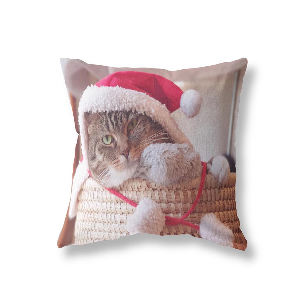 Merry Christmas Cute Dog Print Pattern Polyester Cushion Cover Home Living Room Sofa Decoration Square Pillow Pillow Cover